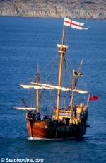 ID 2056 MATTHEW - a replica of Giovanni Caboto's (John Cabot) ship on which he and his crew became in May 1497, the first Europeans to set foot in what is today's Canada. MATTHEW is seen here approaching...